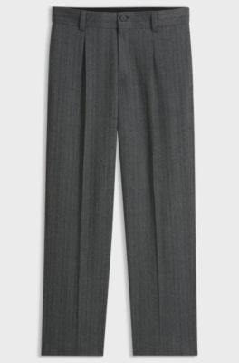 Modern-fit trousers in herringbone fabric, Dark Grey