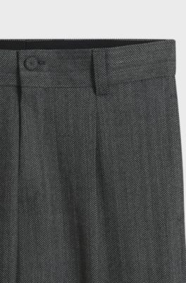 Broek met moderne pasvorm van visgraatstof, Donkergrijs