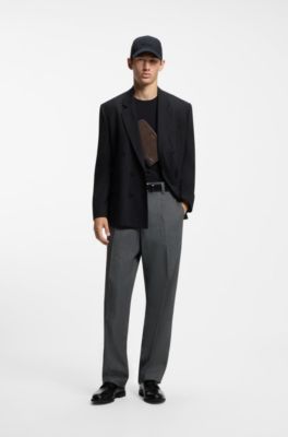 Modern-fit trousers in herringbone fabric, Dark Grey