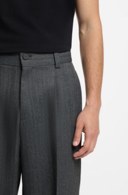 Modern-fit trousers in herringbone fabric, Dark Grey