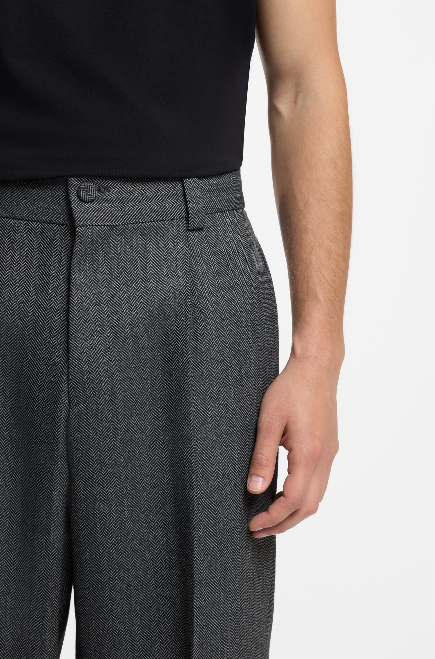 Hugo Modern-fit trousers in herringbone fabric byxor – bild 3