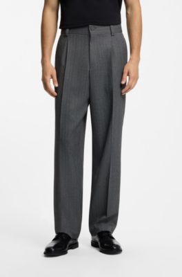 Modern-fit trousers in herringbone fabric, Dark Grey