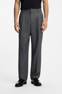 Broek met moderne pasvorm van visgraatstof, Donkergrijs