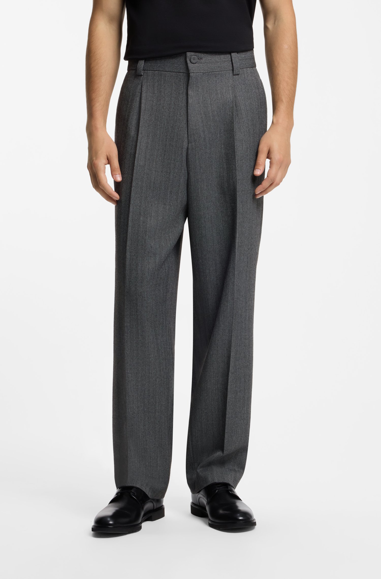 Hugo Modern-fit trousers in herringbone fabric byxor