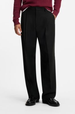 Modern-fit wool-blend trousers, Black
