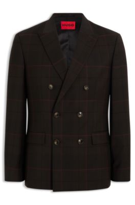 Extra-slim-fit blazer in checked virgin wool, Brown
