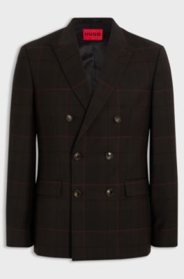 Extra-slim-fit blazer in checked virgin wool, Brown