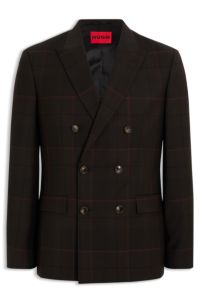 Extra-slim-fit blazer in checked virgin wool, Brown