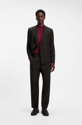 Extra-slim-fit blazer in checked virgin wool, Brown Patterned