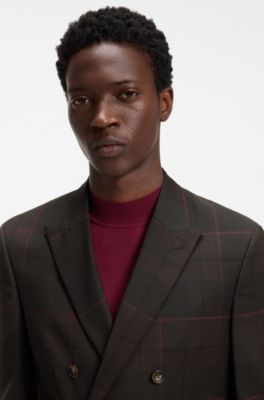 Extra-slim-fit blazer in checked virgin wool, Brown Patterned