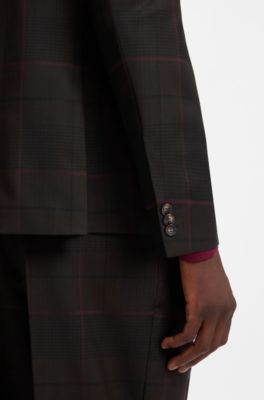 Extra-slim-fit blazer in checked virgin wool, Brown Patterned