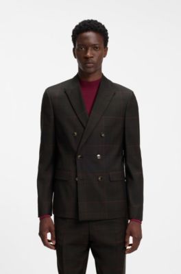 Extra-slim-fit blazer in checked virgin wool, Brown Patterned