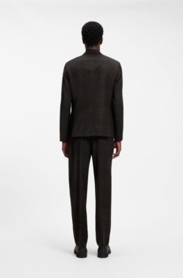 Blazer extra slim fit in lana vergine a quadri, Marrone a motivi
