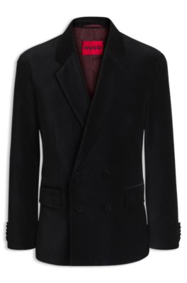 Double-breasted velvet blazer with a modern fit, Black