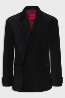 Double-breasted velvet blazer with a modern fit, Black