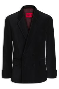 Double-breasted velvet blazer with a modern fit, Black