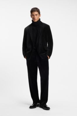 Blazer a doppiopetto modern fit in velluto, Nero