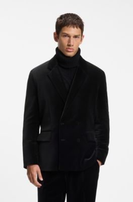 Double-breasted velvet blazer with a modern fit, Black