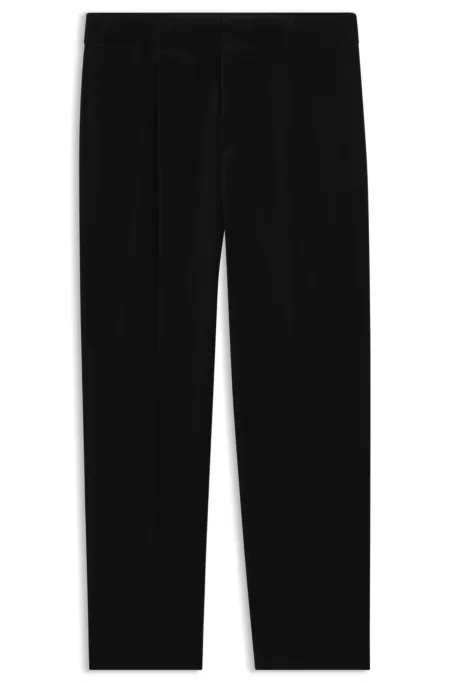 Modern-fit trousers in cotton velvet with pleat front