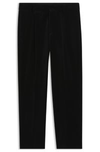 Modern-fit trousers in cotton velvet with pleat front, Black