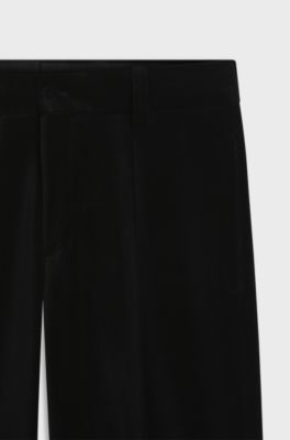 Modern-fit trousers in cotton velvet with pleat front, Black