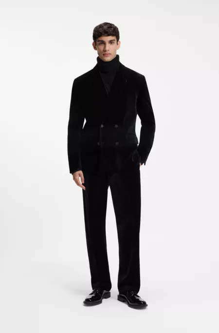 Modern-fit trousers in cotton velvet with pleat front