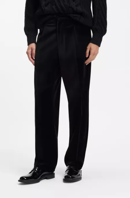Modern-fit trousers in cotton velvet with pleat front