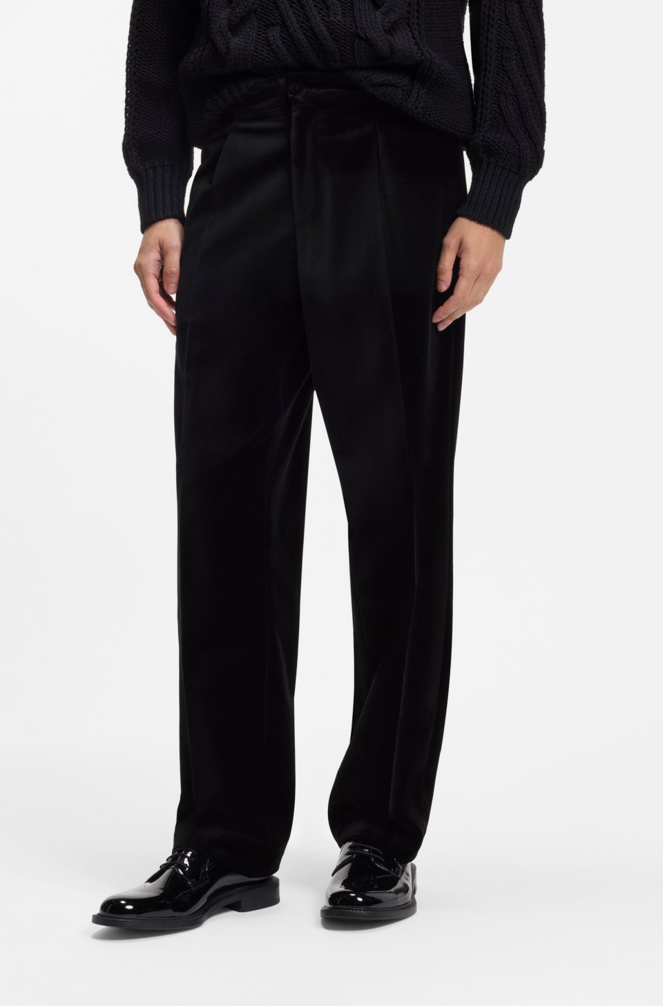 Modern-fit trousers in cotton velvet with pleat front
