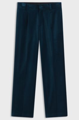 Modern-fit trousers in cotton velvet with pleat front, Turquoise