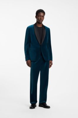 Modern-fit trousers in cotton velvet with pleat front, Turquoise