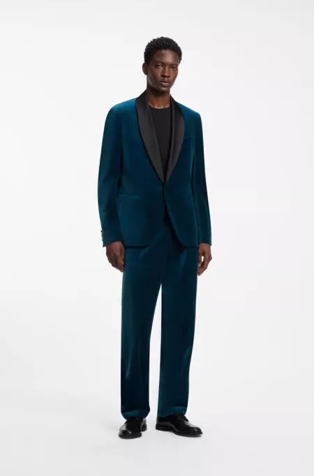 Modern-fit trousers in cotton velvet with pleat front