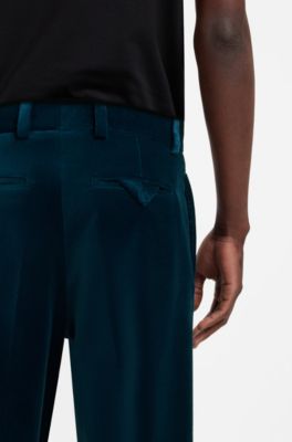 Modern-fit trousers in cotton velvet with pleat front, Turquoise