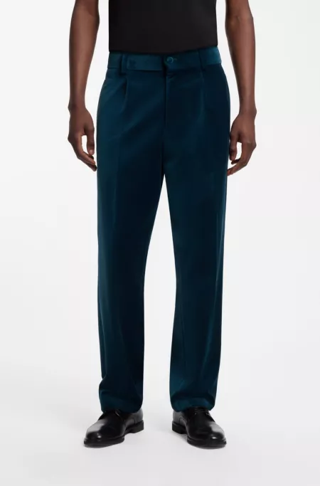 Modern-fit trousers in cotton velvet with pleat front