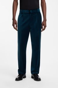 Modern-fit trousers in cotton velvet with pleat front, Turquoise