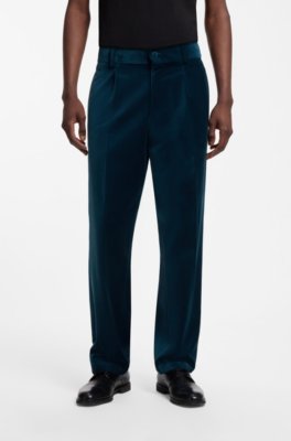 Modern-fit trousers in cotton velvet with pleat front