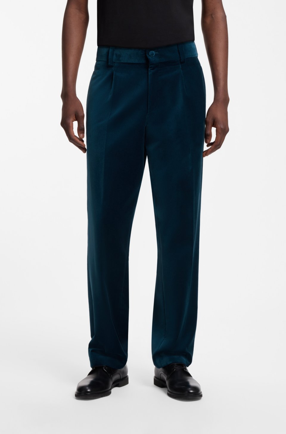 Modern-fit trousers in cotton velvet with pleat front