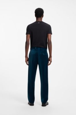 Modern-fit trousers in cotton velvet with pleat front, Turquoise