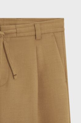 Pleated modern-fit trousers in wool blend, Beige