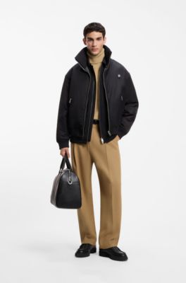 Pleated modern-fit trousers in wool blend, Beige