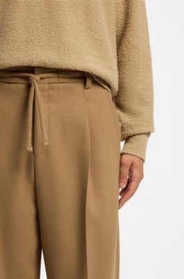 Pleated modern-fit trousers in wool blend, Beige