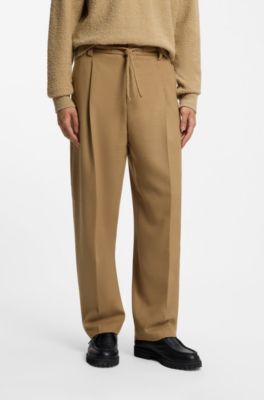 Pleated modern-fit trousers in wool blend, Beige