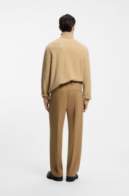 Pleated modern-fit trousers in wool blend, Beige