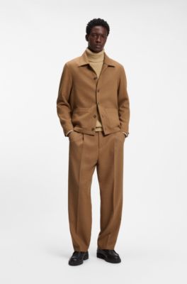 Modern-fit wool-blend shirt jacket, Beige