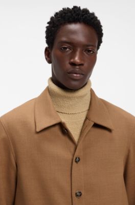 Modern-fit wool-blend shirt jacket, Beige