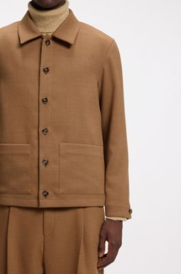 Modern-fit wool-blend shirt jacket, Beige