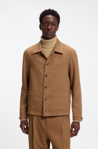 Modern-fit wool-blend shirt jacket, Beige