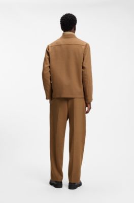 Modern-fit wool-blend shirt jacket, Beige