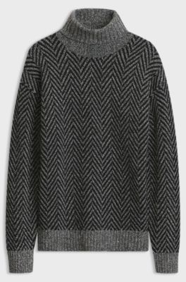 Relaxed-fit rollneck sweater with herringbone knit, Dark Grey