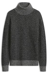 Relaxed-fit rollneck sweater with herringbone knit, Dark Grey