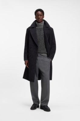 Relaxed-fit rollneck sweater with herringbone knit, Dark Grey